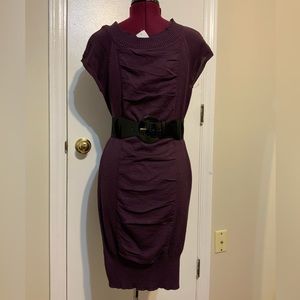 DOTS Knit ruched Front Grape cocktail  mini dress with belt M Women’s NWT